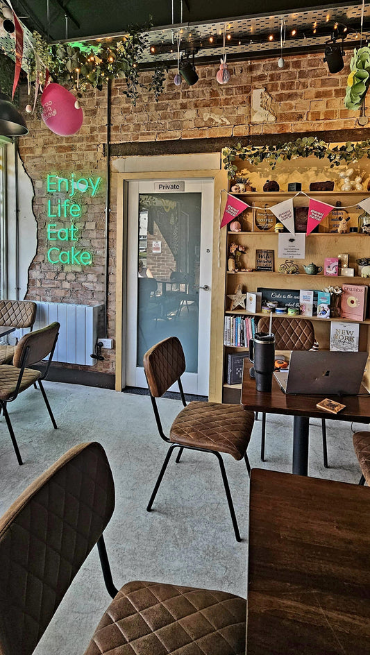 Brighten your café with custom LED neon signs like "Enjoy Life Eat Cake". Create a cosy, photo-friendly space that attracts customers and boosts your brand visibility.