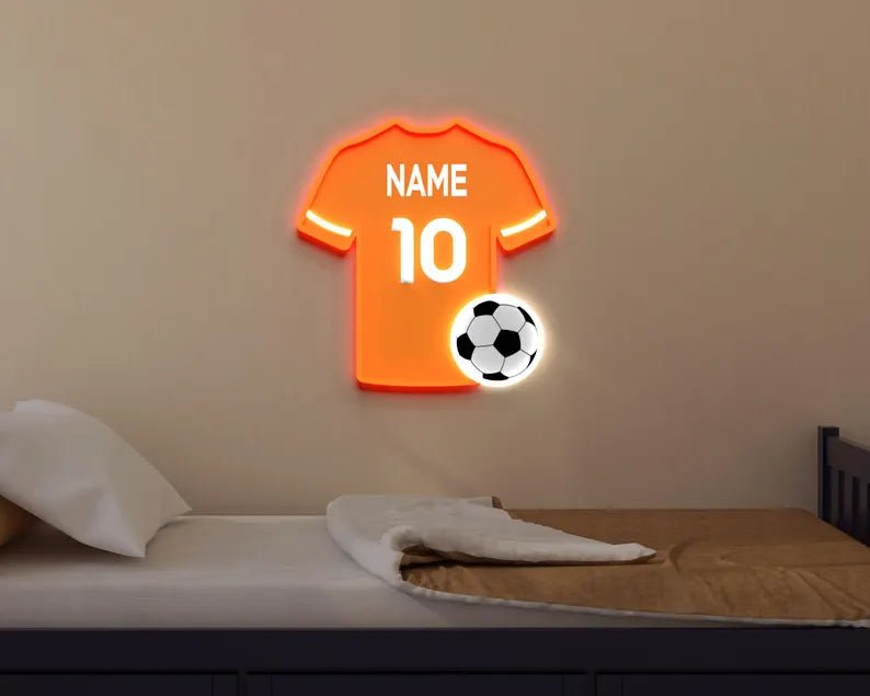 Holland national team football shirt neon sign glowing in bright orange LED lights on acrylic