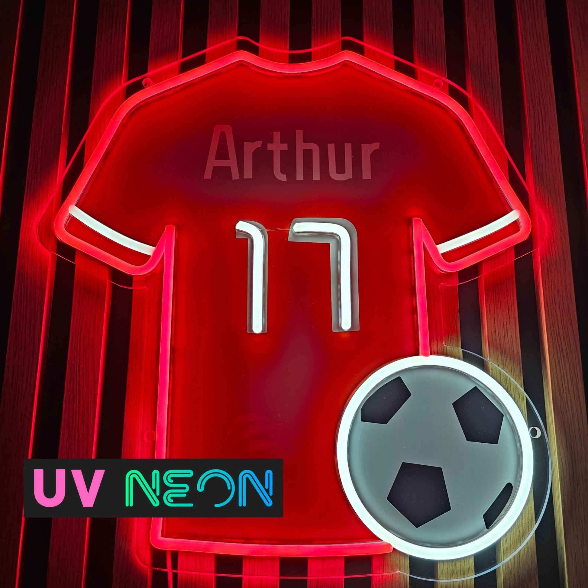 Custom Manchester United neon sign shaped like a red football shirt with LED lighting