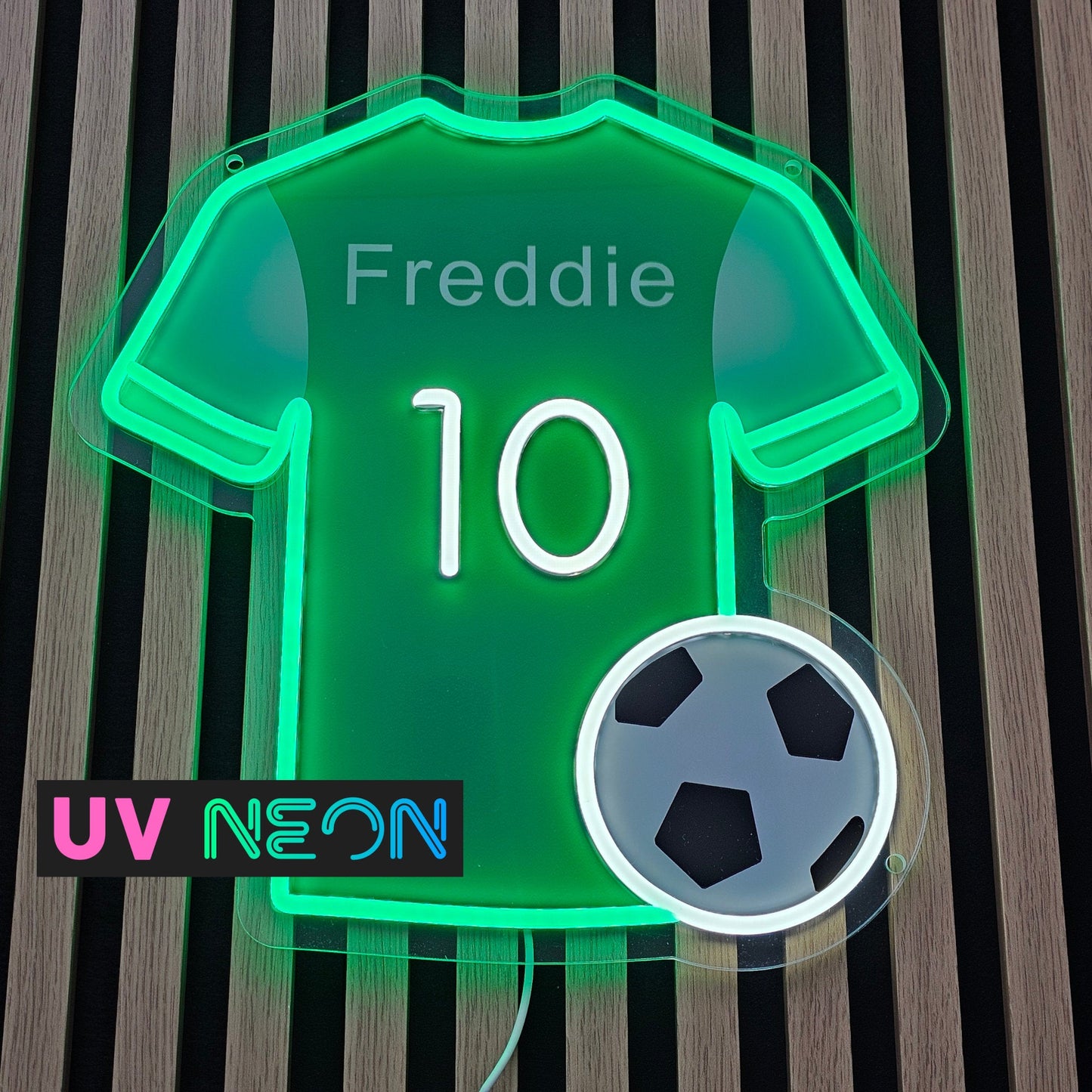 Custom Hibernian FC football shirt neon sign glowing green and white with LED lighting