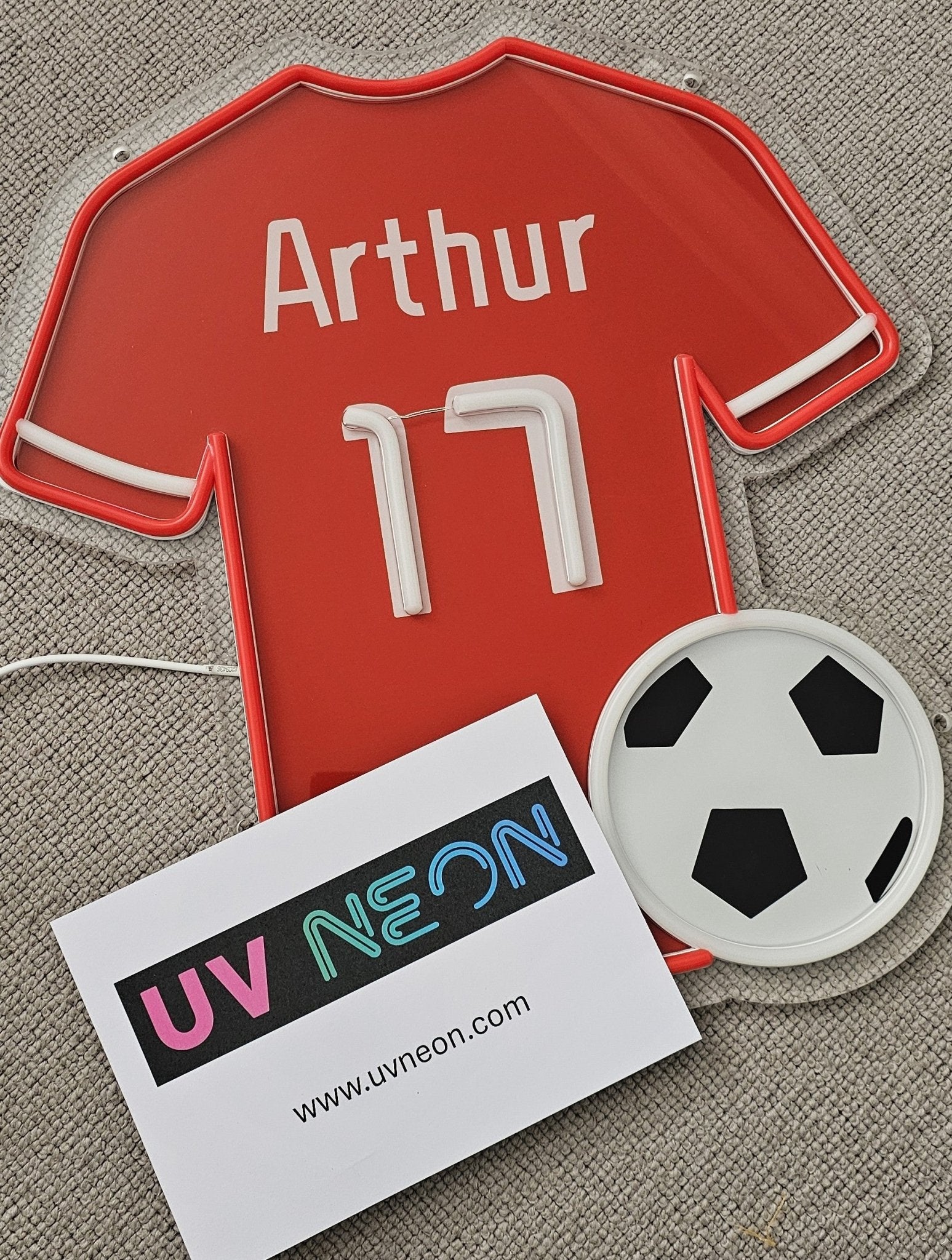 Unlit Liverpool football shirt neon sign design in red on transparent acrylic