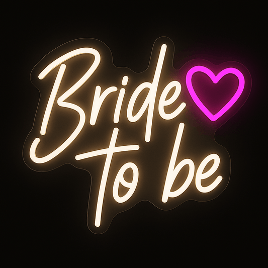 Bride to Be neon sign with pink heart on acrylic backing for hen party décor