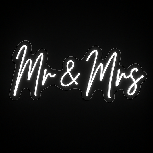 White Mr & Mrs neon sign on acrylic backing – LED wedding decoration