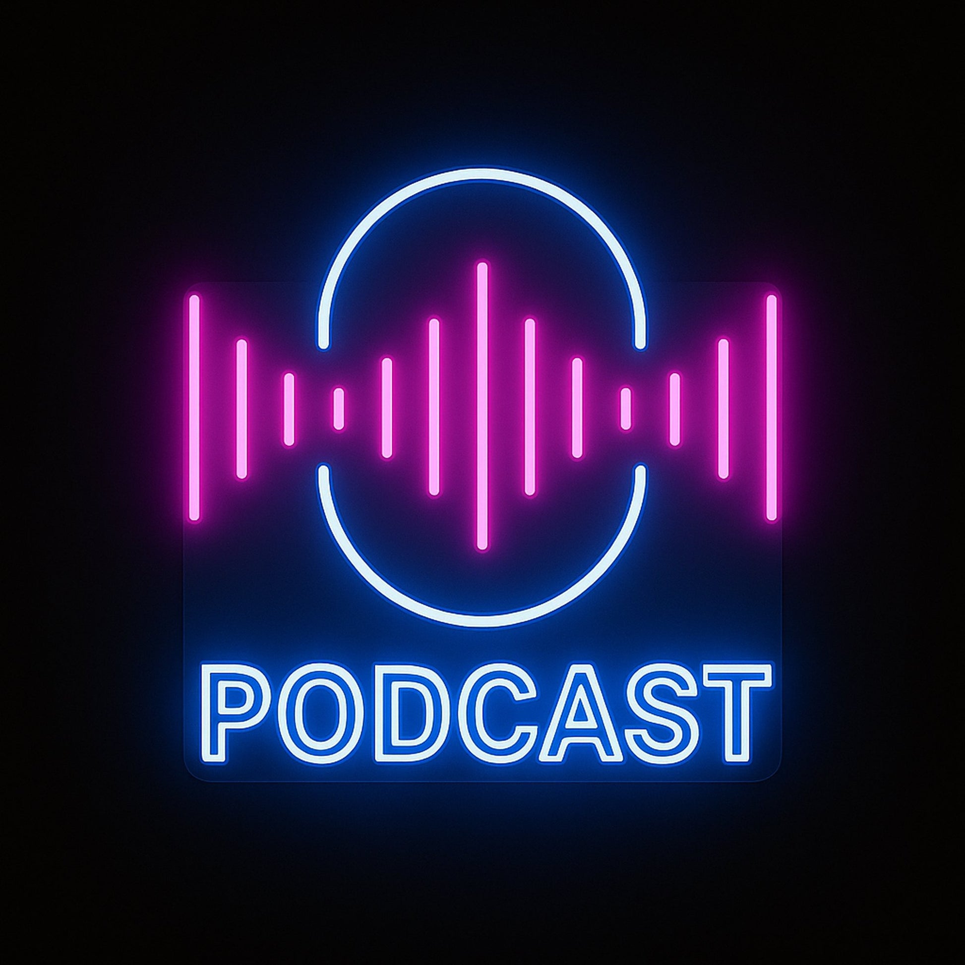 PODCAST neon sign in blue and pink LED flex with acrylic backing on black background – ideal for podcasters, streamers, and studio setups