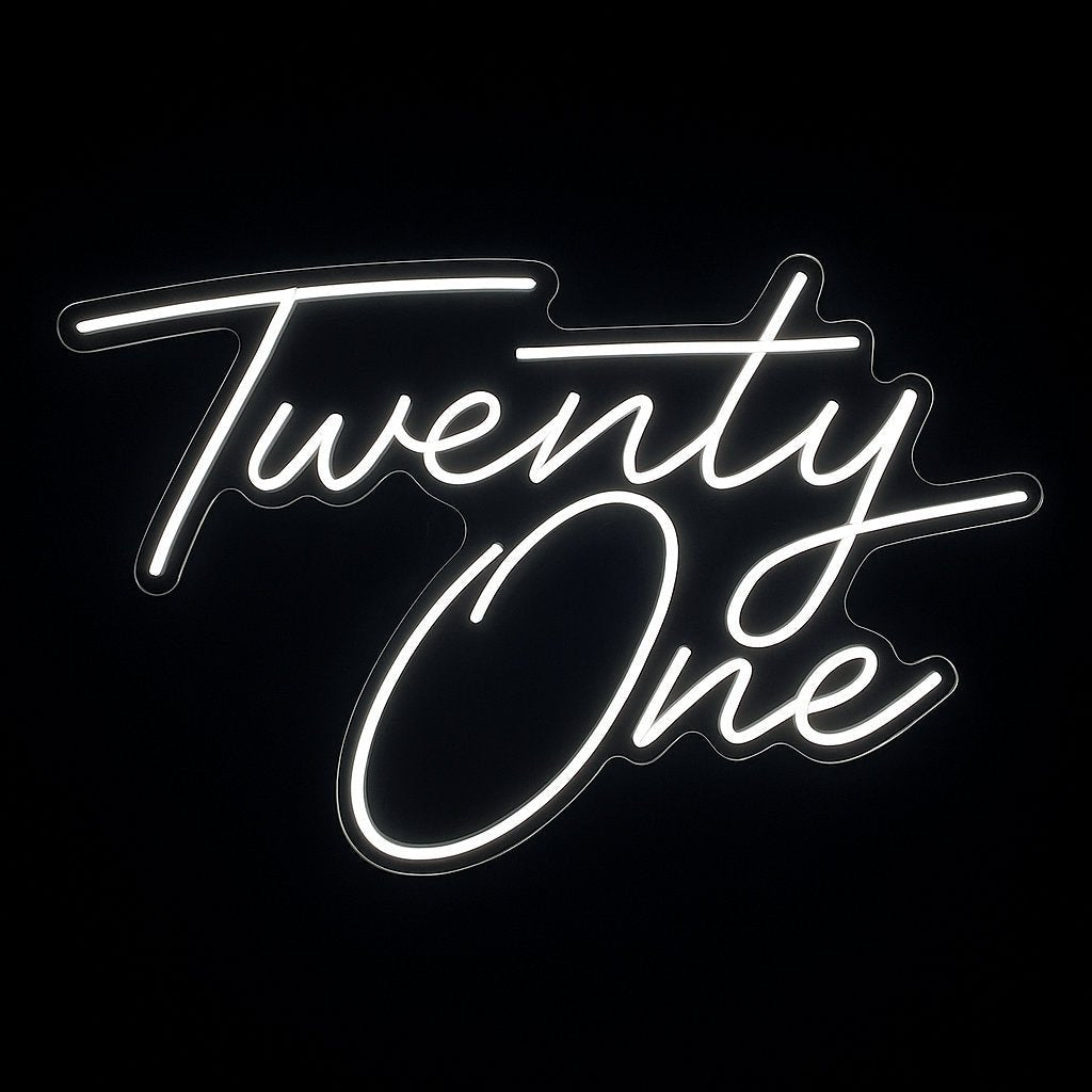 Buy the Twenty One neon sign – LED acrylic light for 21st birthday parties. Bold, modern centrepiece for unforgettable milestone celebrations.
