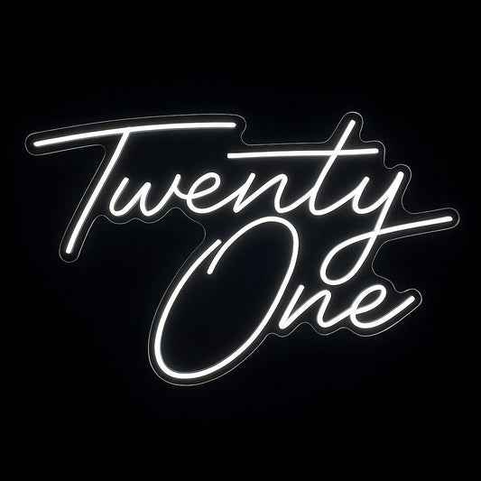 Buy the Twenty One neon sign – LED acrylic light for 21st birthday parties. Bold, modern centrepiece for unforgettable milestone celebrations.