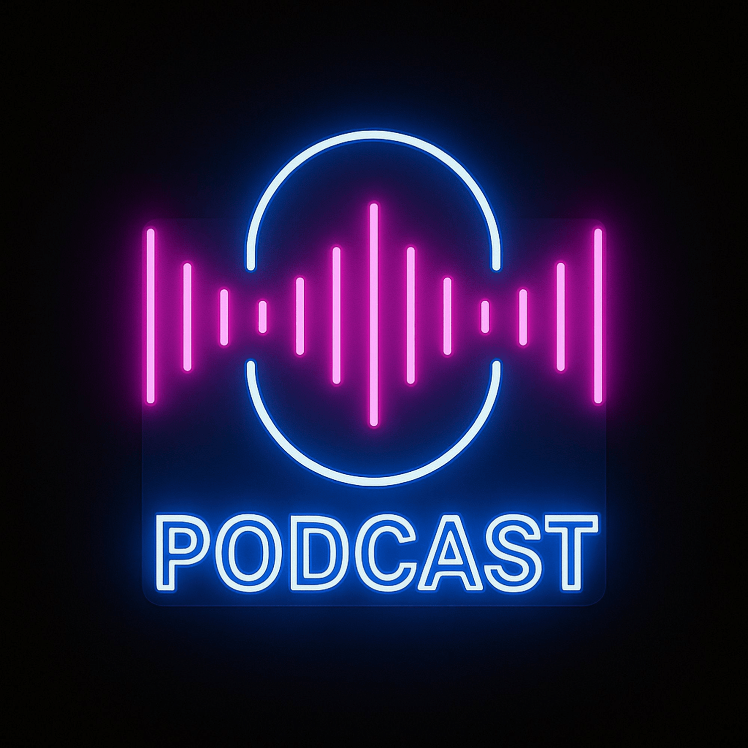 PODCAST neon sign in blue and pink LED flex with acrylic backing on black background – ideal for podcasters, streamers, and studio setups