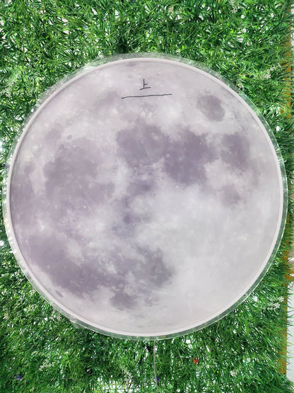 Crescent moon neon sign switched off showing UV printed moon surface detail on clear acrylic panel