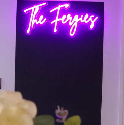Custom last name wedding neon sign – The Fergies in pink LED, perfect for the big day and as a keepsake at home